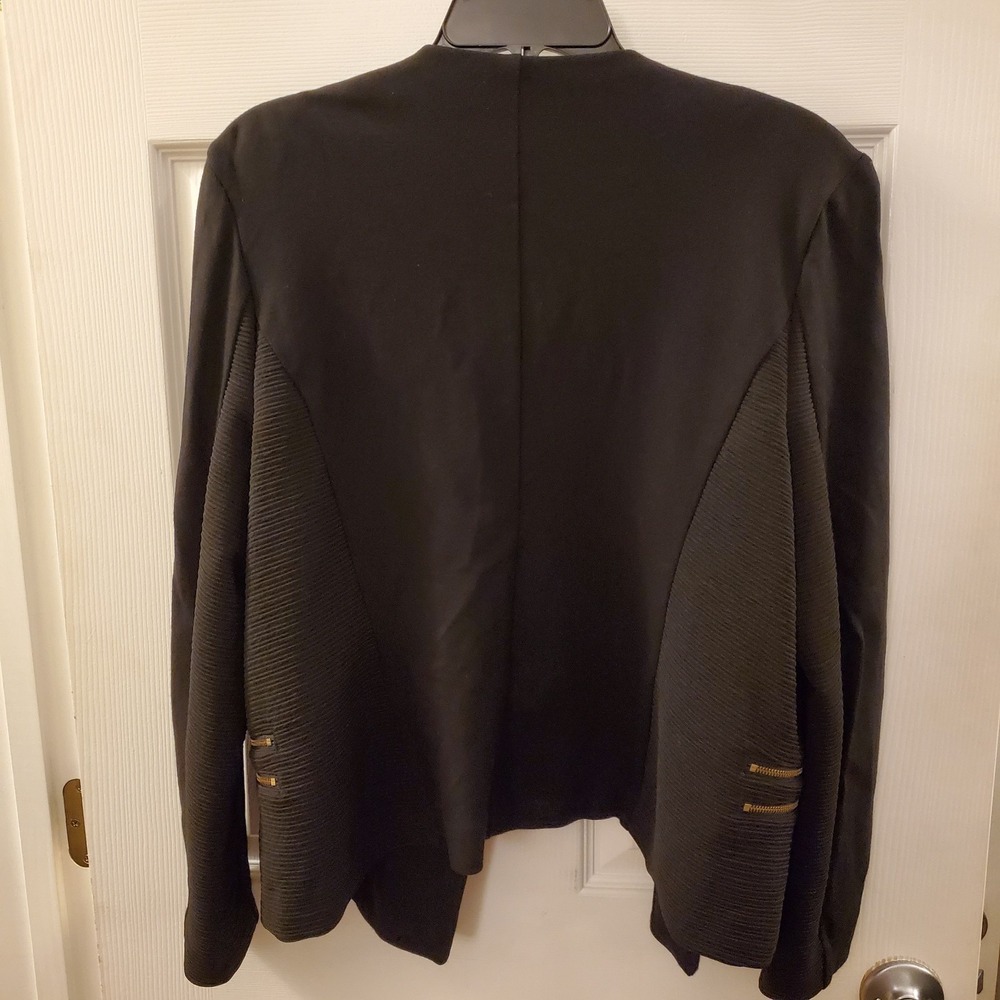Chico's sz 2 Black open front Utility Jacket Gold Zippers‎ Elevated Basic Office - Picture 7 of 13
